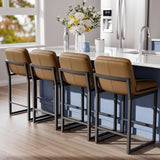 24" Brown Counter Height Bar Stools Set of 4, Double-Layer Seat