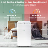 Uhome 12,000 BTU, 2024 New Portable Air Conditioner with Heat, 4-in-1 function Dehumidifier & Fan, Cools & Heats Space up to 450 Sq.ft, Remote Control and Window Kit Included, White