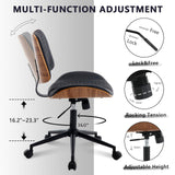 Home Office Chair No Arms with Wheels, Adjustable Height Small Desk Chair, PU Leather Mid Back 360 Swivel Computer Chair (Black) BERYTH