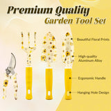 Gardening Gifts for Women, Gardening Tools for Women, 9 PCS Sunflower Garden Tools Set Kit with Garden Tool Bag, Yellow
