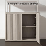 Book Shelf Fluted Bookshelf 71" Tall Bookcase with Doors Storage 5 Tier Mid Century Modern Bookshelves Large Shelves
