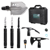 Folding Survival Shovel - 30" Heavy Duty Carbon Steel 14-in-1 Multitool Tactical Axe Entrenching Tool with Storage Box Emergency Survival Gear for Camping, Hiking, Hunting,Gardening