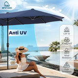 MFSTUDIO Outdoor Dining Set with 13 ft Umbrella for 6, Brown Chairs