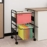 PUNCIA 2-Tier Metal Rolling File Cart with Wheels and Hanging Files for Letter Size - Movable Pull-Out Folder Rack Drawer Cabinet