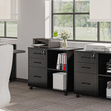 Panana 3 Drawer Office File Cabinets, Mobile Lateral Printer Stand with Open Storage Shelf, Rolling Filing Cabinet (Black)