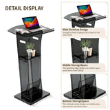 43" Semi-Transparent Black Acrylic Podium&Lectern Stand Portable with Storage Shelf