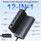 Surface Docking Station, Triple Display Dual 4K HDMI & VGA, 12-in-1 Surface Pro Dock for Microsoft Surface Pro