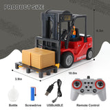 Mscredse RC Forklift with Trailer, 2 in 1 Transform Lift Fork & Hook, Kids Forklift Toy with Light & Sound & Spray, 11 Channel Remote Control Forklift, Construction Vehicles Toy Gift for Kids 6+ (Red)