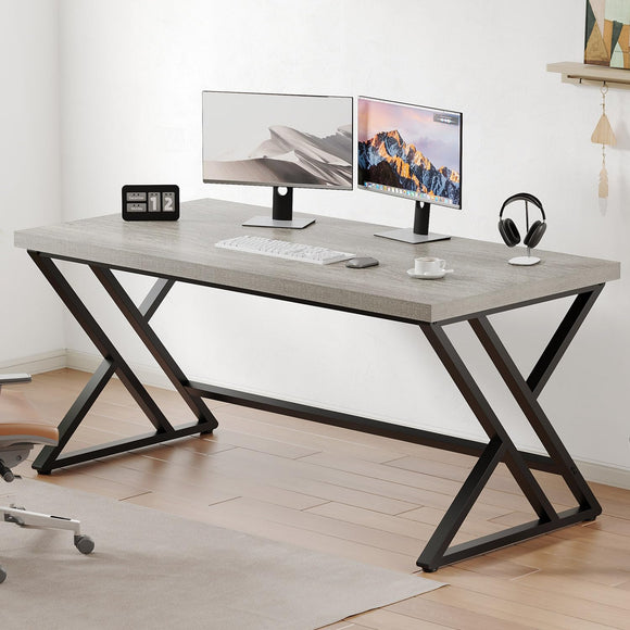 LVB Grey Computer Office Desk, Industrial Wood PC Gaming Gray Desk for ...