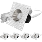 LUXRITE 1-Inch LED Trimless Recessed Spotlight with Nickel Reflector Trim Replacement 10W 850LM, 2700K-5000K, 38° Beam Angle, Dimmable, Push-n-Lock, CRI90, Damp & IC Rated ETL White + Nickel (4 Pack)