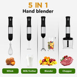 WHUTO Cordless Immersion Hand Blender, 5-in-1 Variable Speed blender handheld,Rechargeable with 2000mAh Battery, BPA-Free & Dishwasher-Safe Accessories:700ml Beaker,Chopper,Whisk & Milk Frother,Ink