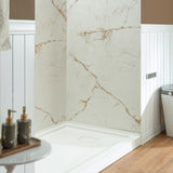 Woodbridge 60" W x 96" H 3-Piece Solid Surface Tile Tub and Shower Wall Panel Surround Kit in Beige Marble with Soft Brown Veining