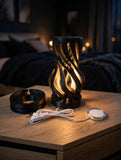 MAKER 3D Twist Spiral Table Lamp in Black - Handmade 3D Printed Shadow Projection Night Light, Dimmable USB LED Bedside Accent Lamp for Bedroom, Nursery and Office Desk Decor