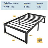 Allewie Twin Bed Frame, 14 Inch Metal Platform Bed Frame with 4000LBS Heavy Duty Steel Slats Support, Noise Free, Easy Assembly, No Box Spring Needed, Black