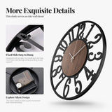 Cuspin 30 Inch Large Wall Clock, Black Metal Decorative Wall Clock with Wood Center Dial, Silent Non Ticking Battery Operated Arabic Numeral Round Wall Clock for Living Room, Bedroom, Kitchen, Office