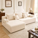 96.8" Boneless Couch Cloud Modular Sectional Sofa with L Shaped Chaise, Modern Comfy Corduroy Upholstered Deep Seat Couches Lounge with 5 Pillows for Living Room Bedroom (Beige, Left Facing Chaise)