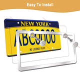 Aootf License Plate Frames Covers - Stainless Steel Car Tag Holder and Clear Flat Shield, Unbreakable Front Rear Protector with Chrome Screws Caps, 2 Sets