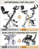 Pooboo Folding Exercise Bike, Foldable Fitness Stationary Bike, Upright Indoor Cycling Bike, 4-in-1 Magnetic X-Bike with Ergonomic Handrail Grips, Upgraded Mesh Backrest for Home Gym Workout