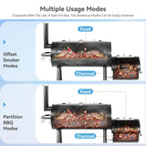 GREEN PARTY Offset Smoker Charcoal Grills with 37 Inch Cook Chamber, Barrel Smoker and Charcoal Grill Combo, 941 Sq. In. Space Barrel Smoker Grill for Outdoor BBQ Patio Backyard Cooking