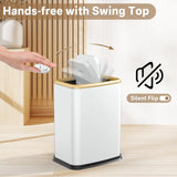 Trash Can with Swing Lid, Rustproof Stainless Steel Small Garbage Can for Narrow Spaces & Toilet Side
