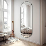 ZHUNFA Arched Full Length Mirror Black, 65''x 22'' Oval Body with Metal Frame, Large Hanging Top for Bedroom, Living Room, Entryway, Bathroom 65x22 inch