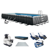 Intex 26373EH Ultra XTR 32ft x 16ft x 52in Above Ground Swimming Pool Set with Sand Filter Pump, Inflatable Lounge Pool Recliners (2-Pack) and Inflatable Cooler