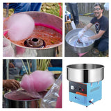 ZHAIUPON Commercial Cotton Candy Machine, 1000W Electric Candy Maker with Stainless Steel Bowl, Sugar Scoop, Ideal for Parties, Kids Birthdays, Blue