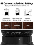 Aromaster Burr Coffee Grinder with 48 Gind Settings, Conical Coffee Bean Grinder for Home Use,Stainless Steel,40 Seconds Adjustable Timer,Anti-static,Easy to Clean with Brush