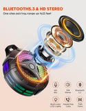 bondidea Waterproof Bluetooth Shower Speaker with Suction Cup, IPX7 Bathroom Speaker, 15W Loud Stereo Sound, Deep Bass, TWS Pairing, RGB Lights, Portable Speaker Gift for Men & Women