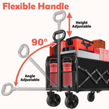 Wagons Carts Foldable, 360 Lbs with Adjustable Handle, Black Lightweight Portable, Collapsible Wagon for Camping, Shopping, Sports