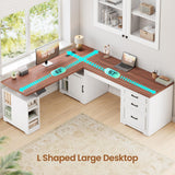 Farmhouse L Shaped Electric Standing Desk, 63" x 67" Height Adjustable Home Office Executive Desk with Drawers