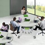 Commercial Mobile Modern Folding Conference Table, Splicing Sector Shape Flip Top Silent Desk for Office & Meeting Room Training, Green White 6Pcs