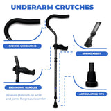 in-Motion Pro Crutches | Foldable Crutches| Crutches for Adults with Ergonomic Handles | Spring Assist Technology | Articulating Tips | Size Short (4'8" - 5'9") | Charcoal Grey
