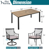 PHI VILLA 7 Piece, Outdoor Dining Set, 65"x39" Table, Umbrella Hole