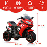 12V Kids Ride On Motorcycle - 3-Wheel Electric Motorcycle for Boys & Girls with LED Lights, MP3, and Safe Design - Gift for 3-8 Years Old (Red+ Plastic+ 50-99 pounds)