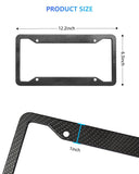 Carbon Fiber License Plate Frames- Black Carbon Pattern Aluminum Front & Rear Car Tag Holder Cover 2 Pack with Mount Hardware, Screws, Caps, Handlebar Stickers
