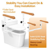 Simple Project 15.7" Toilet Safety Rails for Seniors, Flipped 90°＆Adjust Heigh Toilet Seat Handle, Super Sturdy 500LBS Toilet Safety Frame for Disabled or Mobility Issues, Grab Bars Arms(Brown)