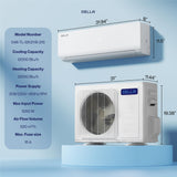 DELLA Vario Series 12000 BTU Mini Split Air Conditioner Work with Alexa with 1 Ton Pre-Charged Heat Pump Ductless Inverter System, 23 SEER2, Cools Up to 550 Sq. Ft,16.4ft Installation Kit Included