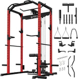 Mikolo F4 2.0 Power Cage with Dual-Track Smooth Pulley System, 1200LBS Power Rack with Leg Hold-Down for Heavy LAT Pulldowns, All-in-One Squat Rack