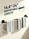 14.6 to 24 Inches No Drill Suction Cup Towel Bar for Shower Glass Door & Tile Wall, Stainless Steel Wall Mounted Towel Rack，Removable Bathroom Organizers & Storage for Renters Apartment (Matte Black)