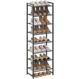 Nunsino Narrow Shoe Rack, 8-Tier Metal Shoe Organizer,Tall Shoe Shelf with Anti-Tip Strap, Max Holds 18 Pairs,Space Saving for Closet,Entryway,Black