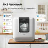 COMFEE' Countertop Dishwasher, Portable Dishwasher with 6L Built-in Water Tank, Mini Dishwasher with More Space Inside, 7 Programs, UV Hygiene& Auto Door Open, for Apartments, Dorms& RVs, White
