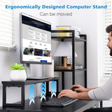 Computer Desk with Power Outlets and Storage Shelves, Reversible Home Office Desk with 2 Fabric Drawers