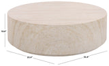SAFAVIEH Outdoor - Tina Round Coffee Table - Travertine-Effect - Fully Assembled - Weather Resistant - Ideal for Deck, Patio, Backyard, 35.4" W x 35.4" D x 10.6" H (PAT6211A)