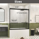 Shower Doors Glass Sliding,Semi-Frameless,1/4" Inch Sgcc Tempered Glass,Stainless Steel Pull Handle,Tempered Glass,Easy to Clean,Matte Black (Matte Black, 60" W x 60" H)