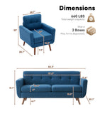 Tbfit Mid Century Modern Sofa Couch, Blue, Loveseat & Accent Chair