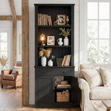 Foxemart 80" Tall Bookshelf with Drawer and Doors, Black Bookcase