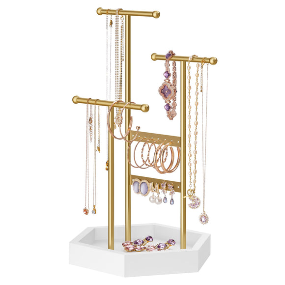 Jewelry Holder, Jewelry Organizer, 4 Independent Zones, Jewelry Display Stand with Metal Frame SONGMICS