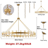 60 Inch Gold Wagon Wheel Chandelier with Crystal Shade, 60 Lights