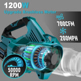 Leaf Blower Cordless, New Upgraded 1200W Brushless Motor Leaf Blower, 700CFM 200MPH with 3 Speed Modes, 160Mins Max Runtime, Handheld Electric Blower for Lawn Care, Yard, Dust & Snow (Blue)